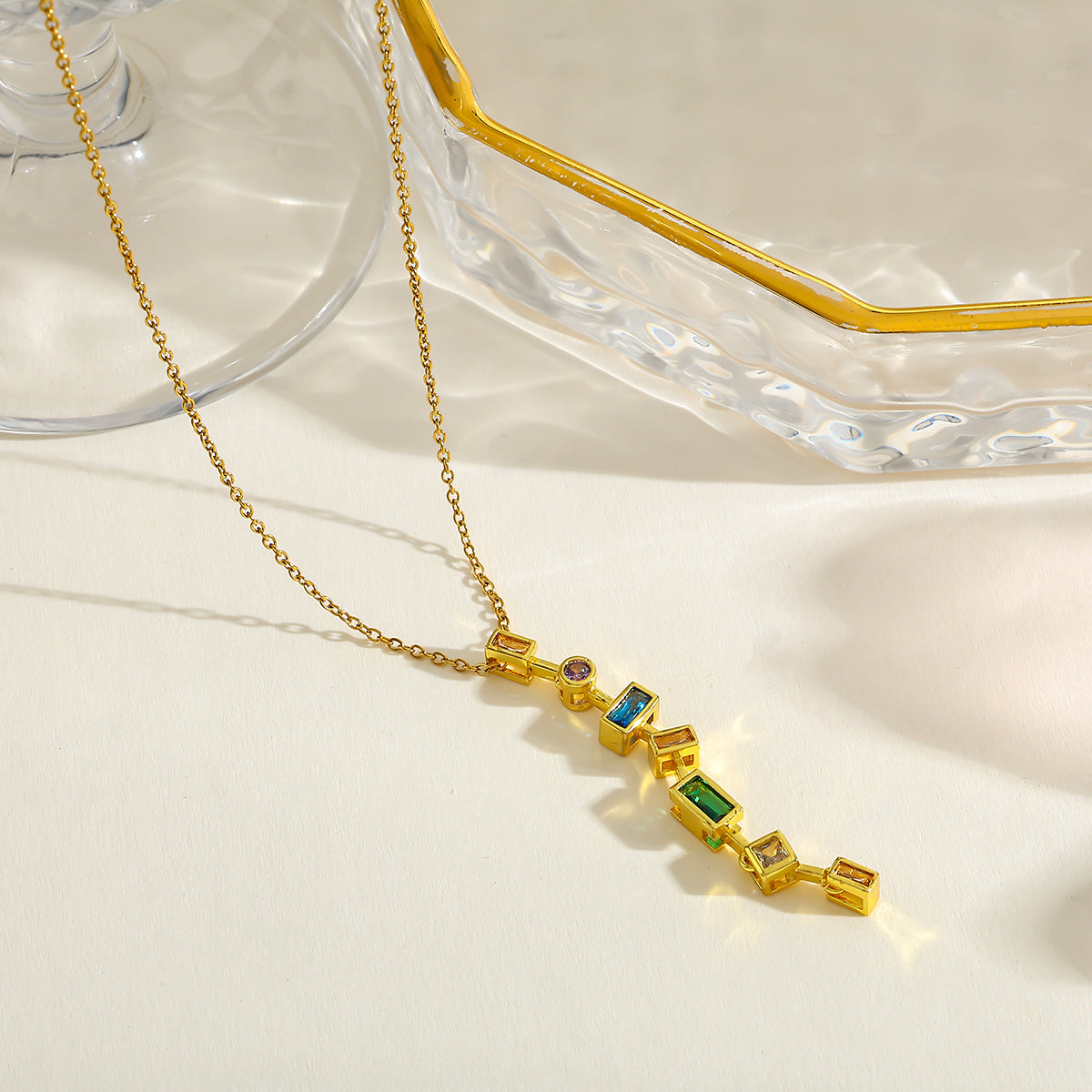 Gold Multicolour Gemstone Drop Necklace