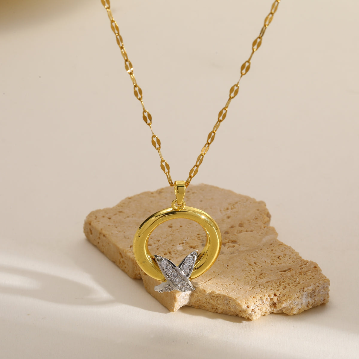Gold Circle Butterfly Pendant Necklace