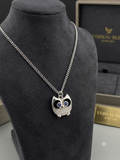 Silver Owl Pendant Necklace with Blue Crystal Eyes
