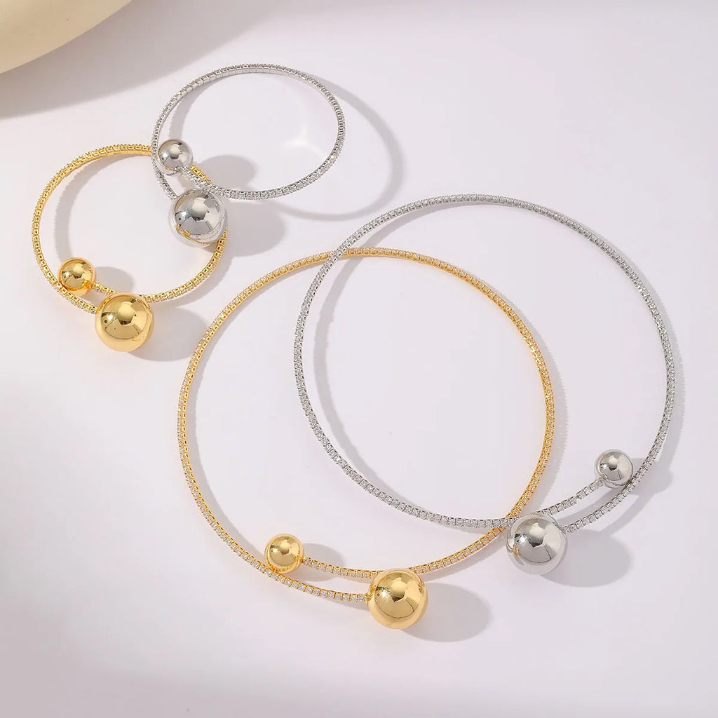 Gold Dual Ball Crystal Bangle