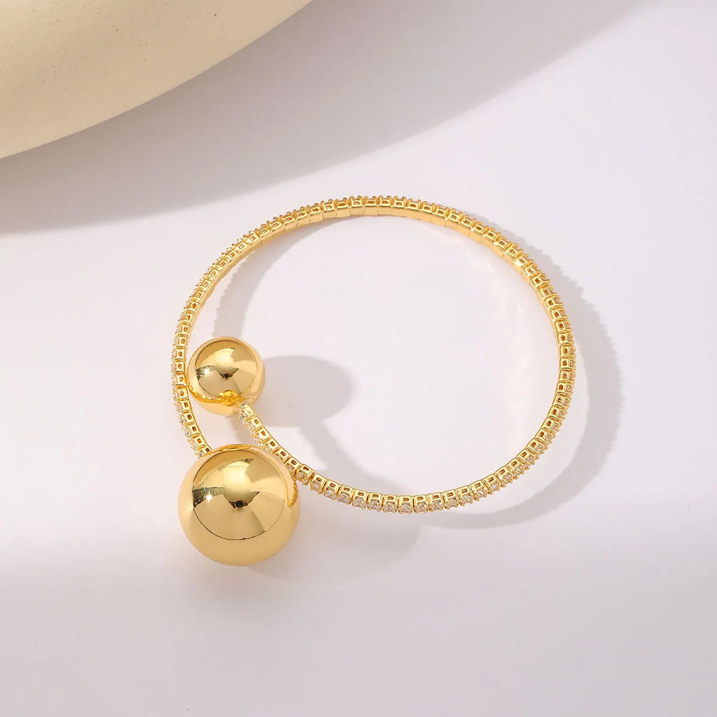 Gold Dual Ball Crystal Bangle