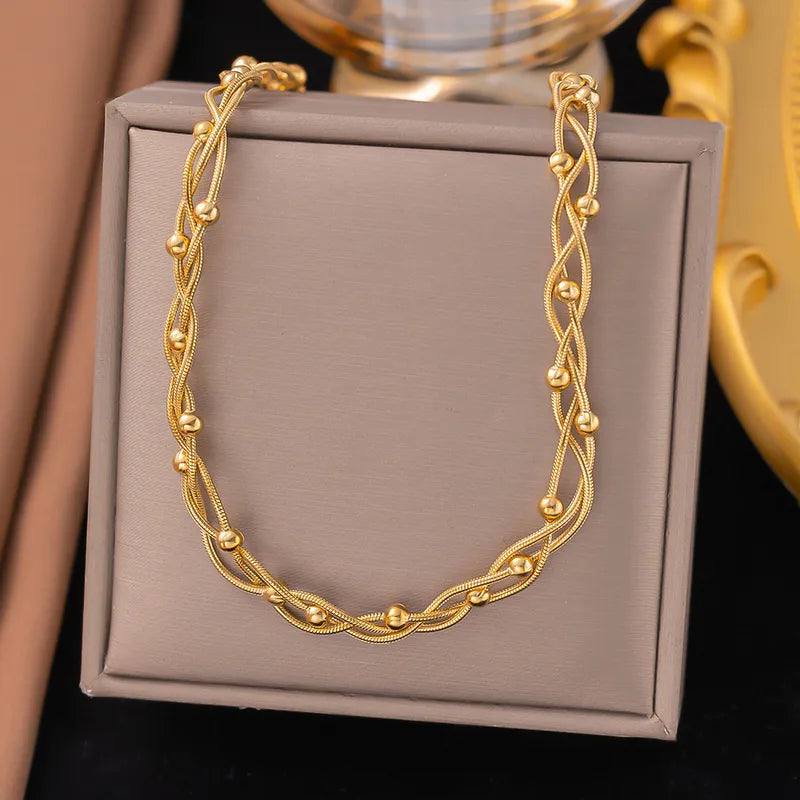 Gold Braided Beaded Multi-Strand Necklace