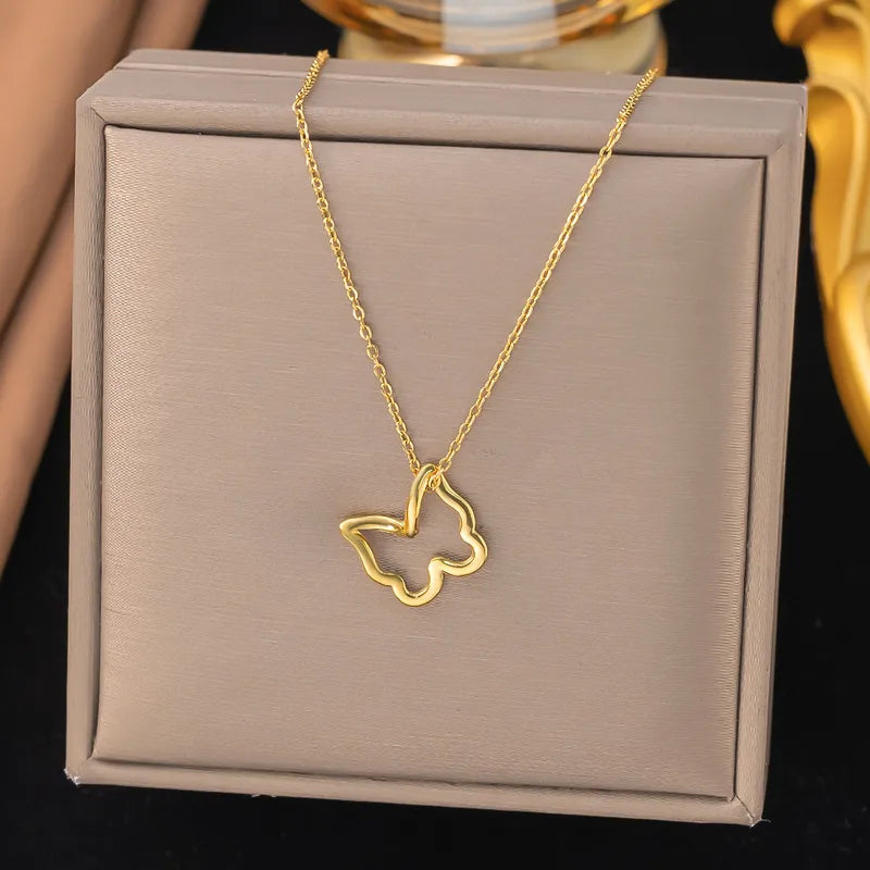 Gold Open Butterfly Pendant Necklace