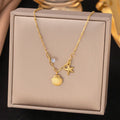 Gold Seashell & Starfish Charm Necklace with Crystal