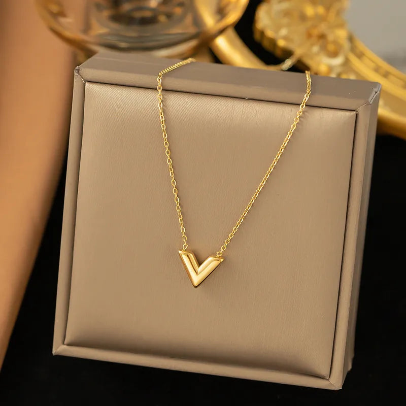 Gold V-Shape Pendant Necklace