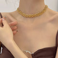 Gold Wide Mesh Chain Choker Necklace
