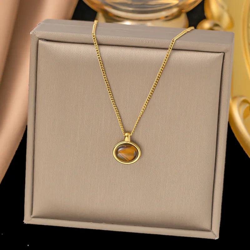 Tiger Eye Oval Pendant Necklace